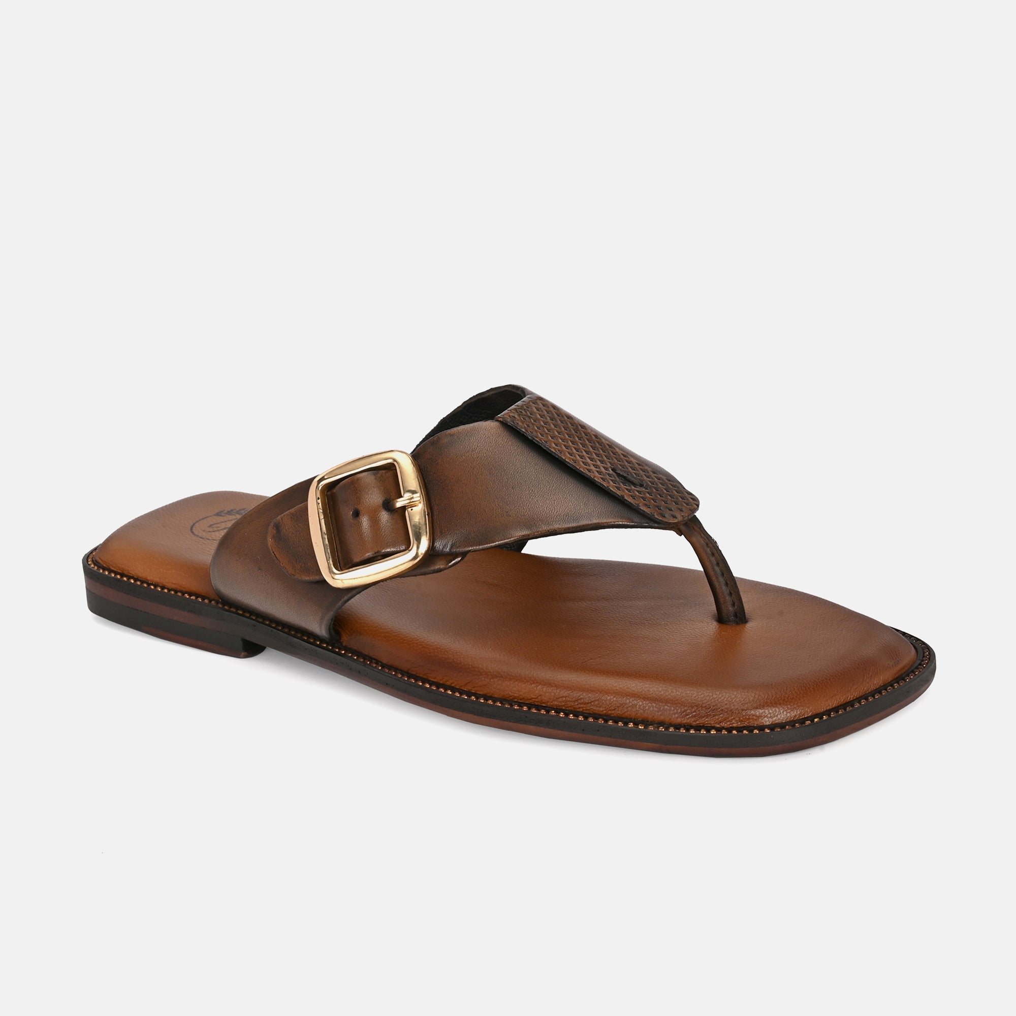 Antique Tan Buckled Slippers By Lafattio