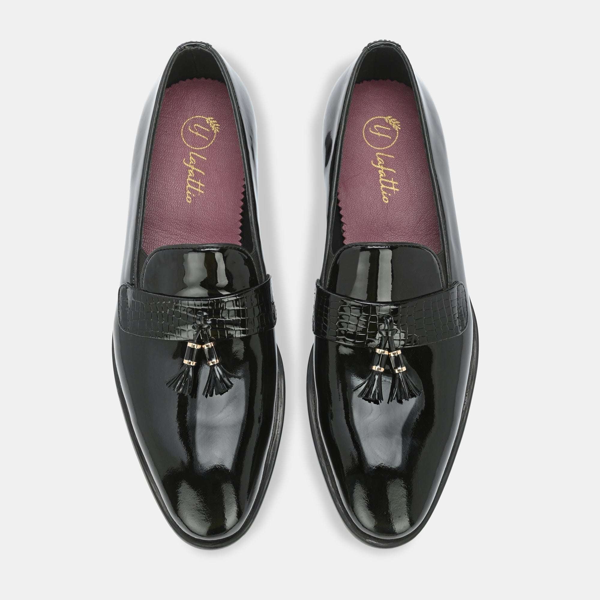 Patent Black Tassel Loafers By Lafattio
