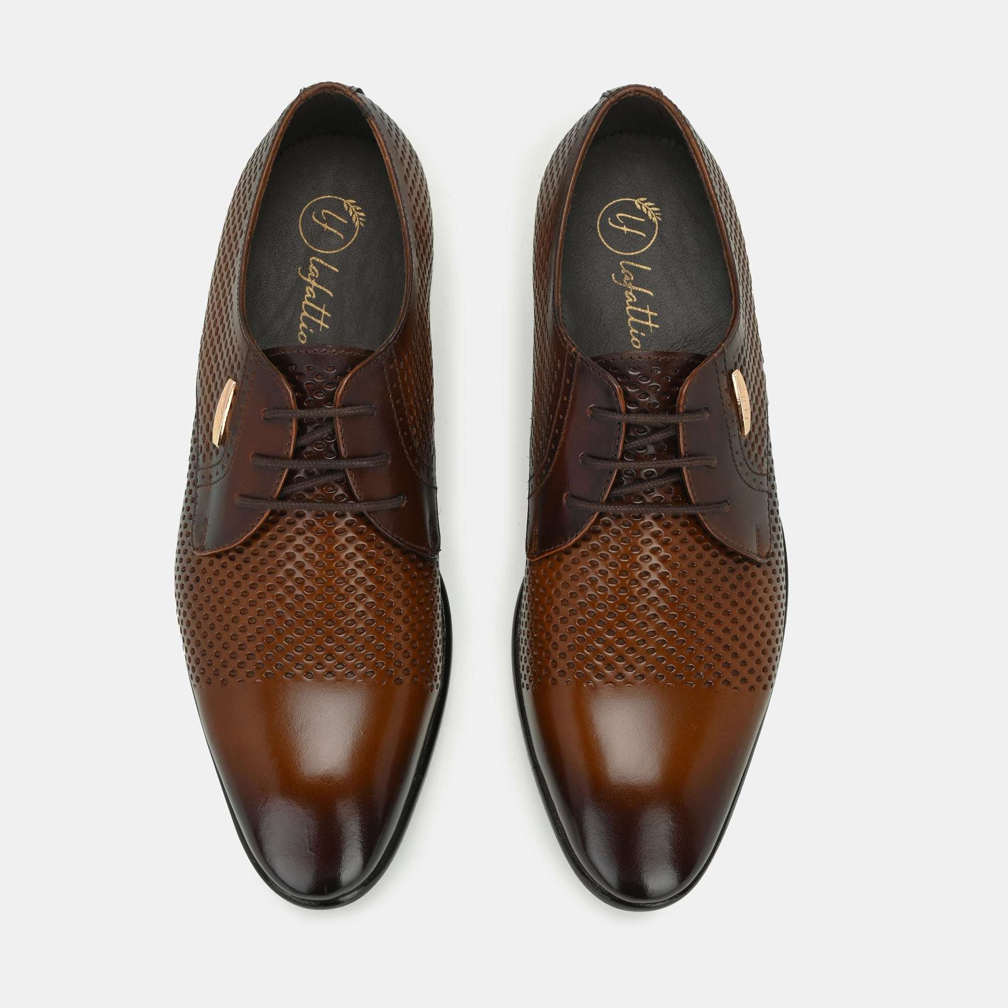 Tan Perforated Lace-Up Shoes by Lafattio
