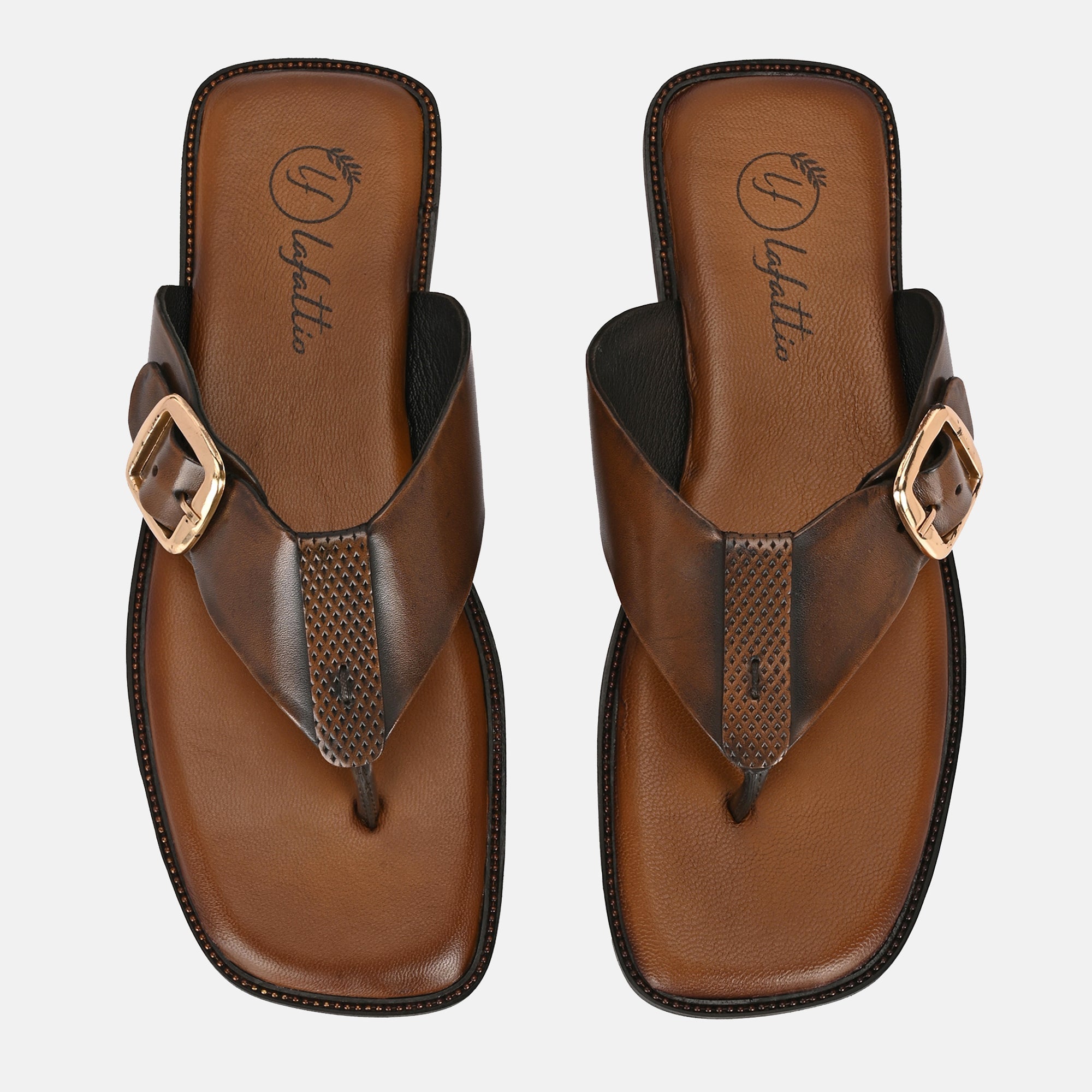 Antique Tan Buckled Slippers By Lafattio