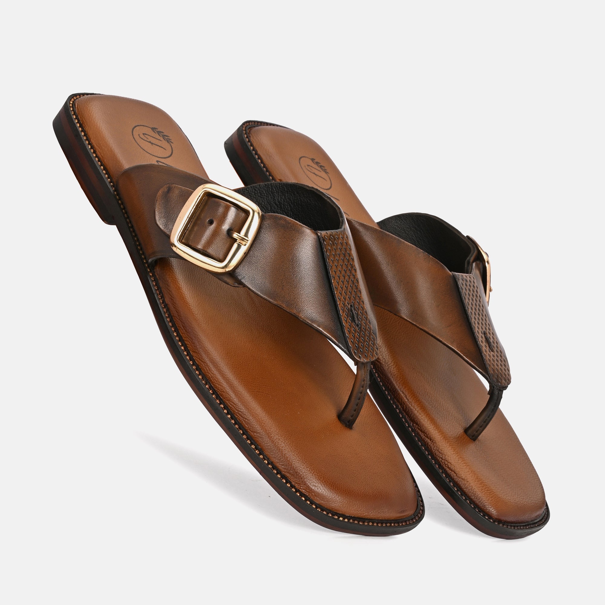 Antique Tan Buckled Slippers By Lafattio