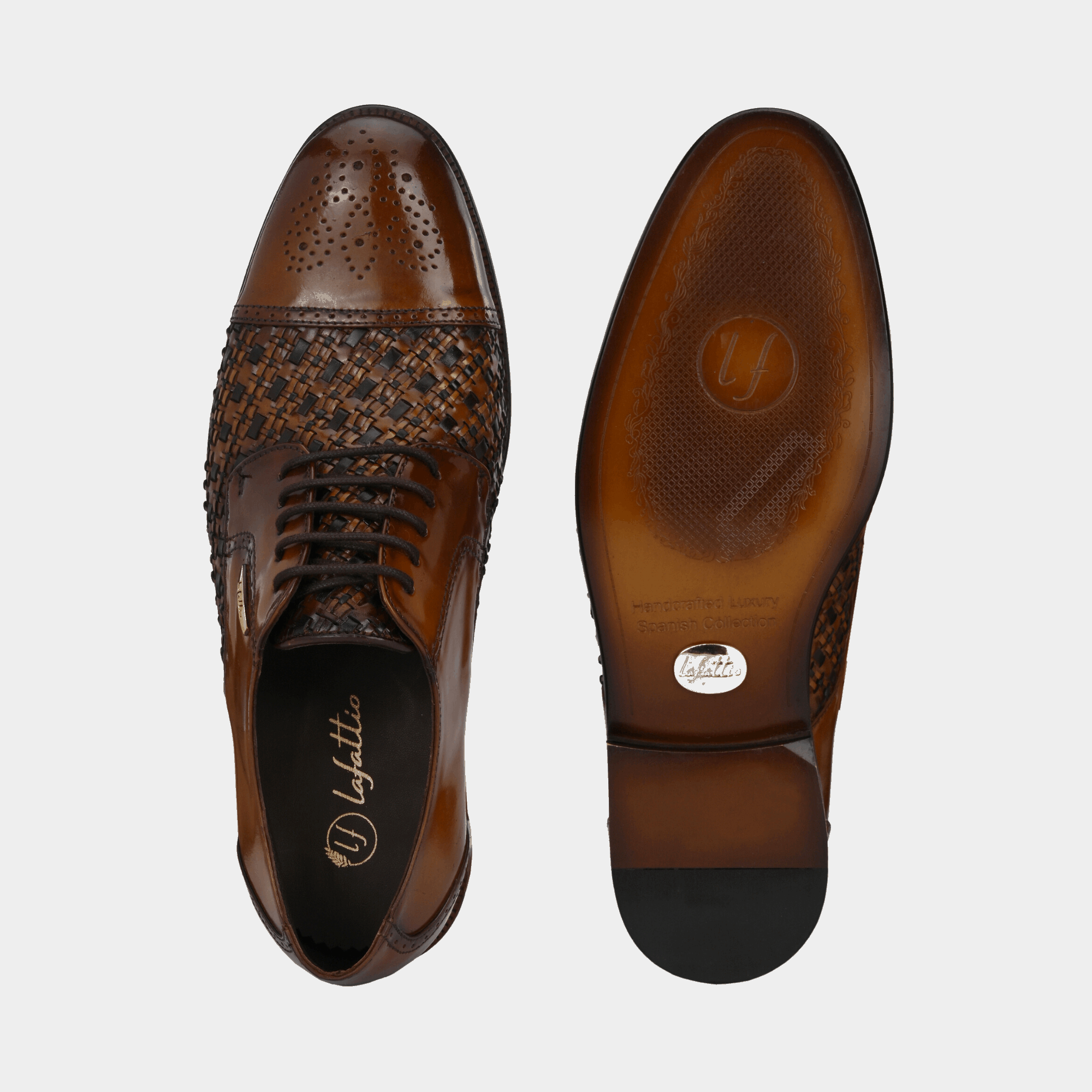 Tan Lace-Up Semi-Brogues by Lafattio